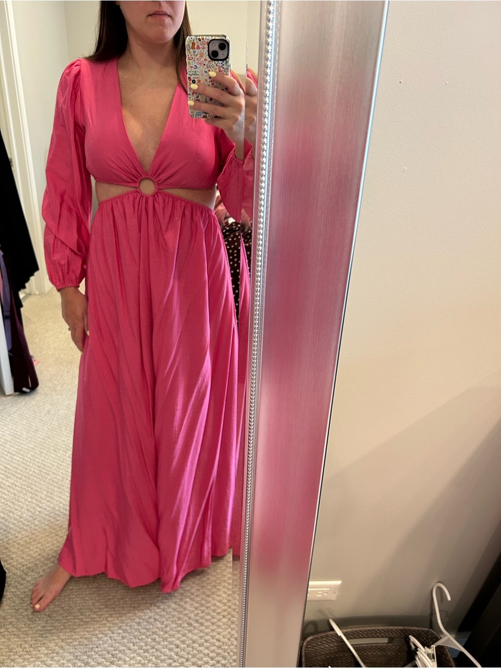 Women’s Hot Pink Maxi Dress with Ring Cutout